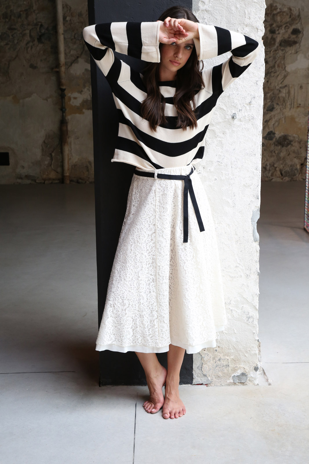 maglia rigata in cotone cashmere