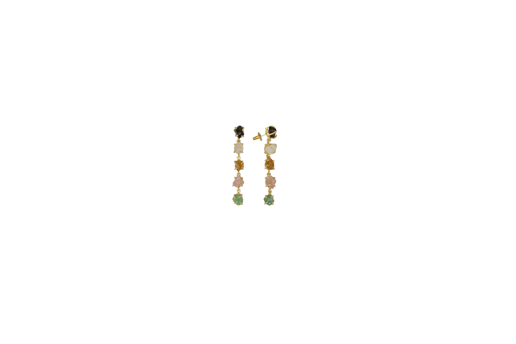 orecchini pendenti multicolor in ottone placcato oro 18k e quarzo